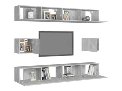 6 pcs conjunto de móveis de TV derivados madeira cinza cimento PT866773