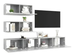 4 pcs conjunto de móveis de TV derivados madeira cinza cimento PT650030