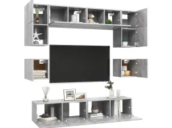 8 pcs conjunto de móveis TV derivados madeira cinzento cimento PT365267