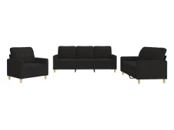 3 pcs conjunto de sofás com almofadões tecido preto