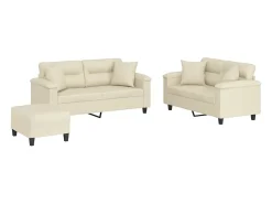 3 pcs conjunto de sofás com almofadas couro artificial creme