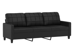 2 pcs conjunto de sofás com almofadões couro artificial preto