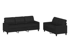 2 pcs conjunto de sofás com almofadões couro artificial preto