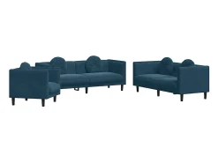 3 pcs conjunto de sofás com almofadas veludo azul