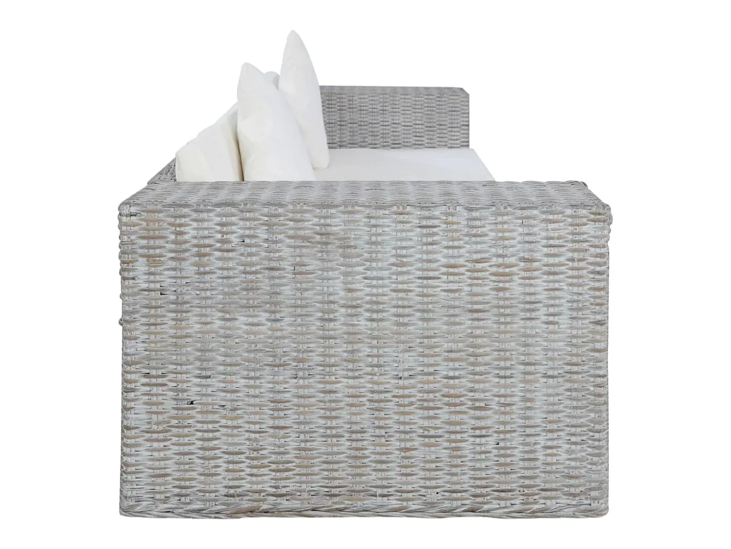 2 pcs conjunto de sofás com almofadões vime natural cinzento