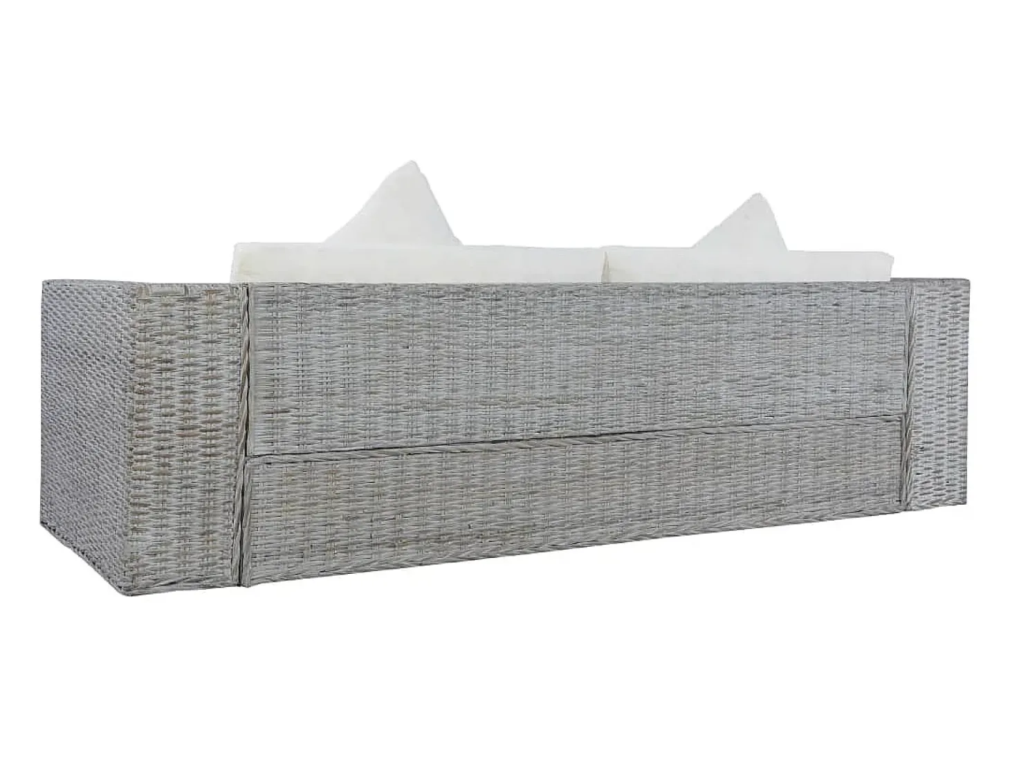 2 pcs conjunto de sofás com almofadões vime natural cinzento