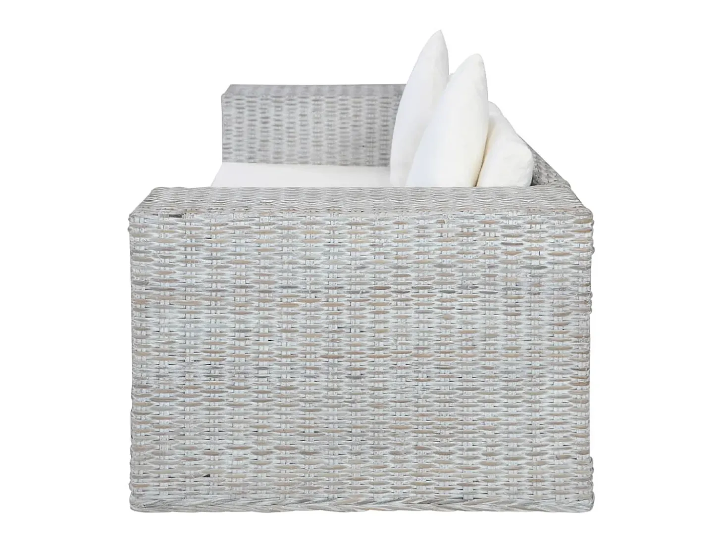 2 pcs conjunto de sofás com almofadões vime natural cinzento