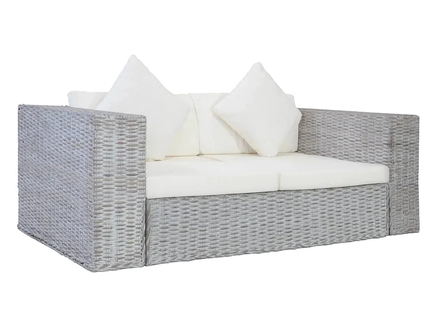 2 pcs conjunto de sofás com almofadões vime natural cinzento