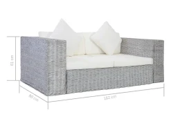 2 pcs conjunto de sofás com almofadões vime natural cinzento