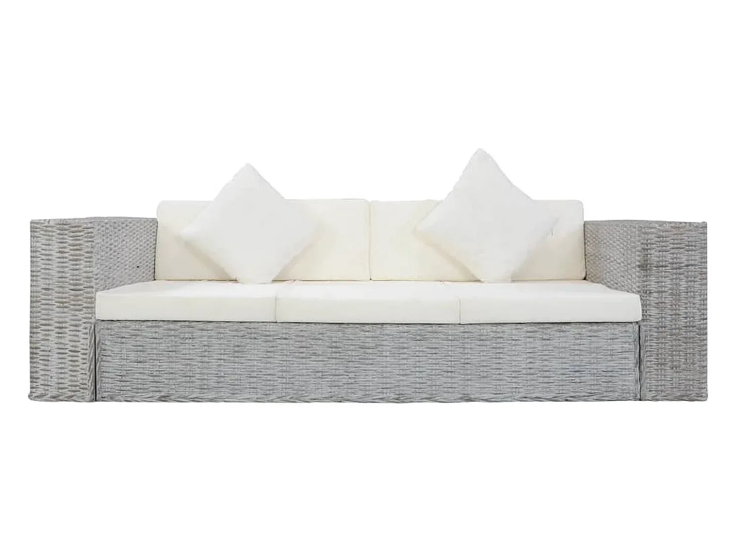 2 pcs conjunto de sofás com almofadões vime natural cinzento