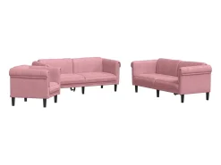 3 pcs conjunto de sofás veludo rosa