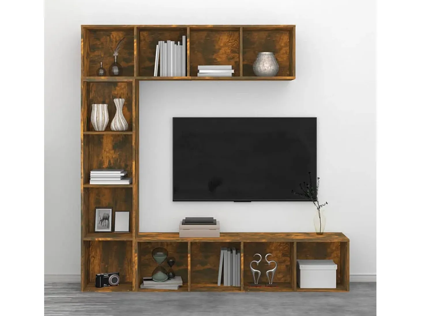 3 pcs conjunto estante/móvel TV 180x30x180 cm carvalho fumado PT355736