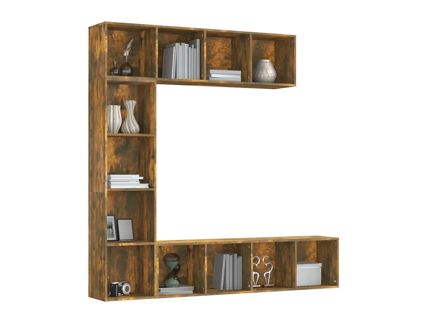 3 pcs conjunto estante/móvel TV 180x30x180 cm carvalho fumado PT355736