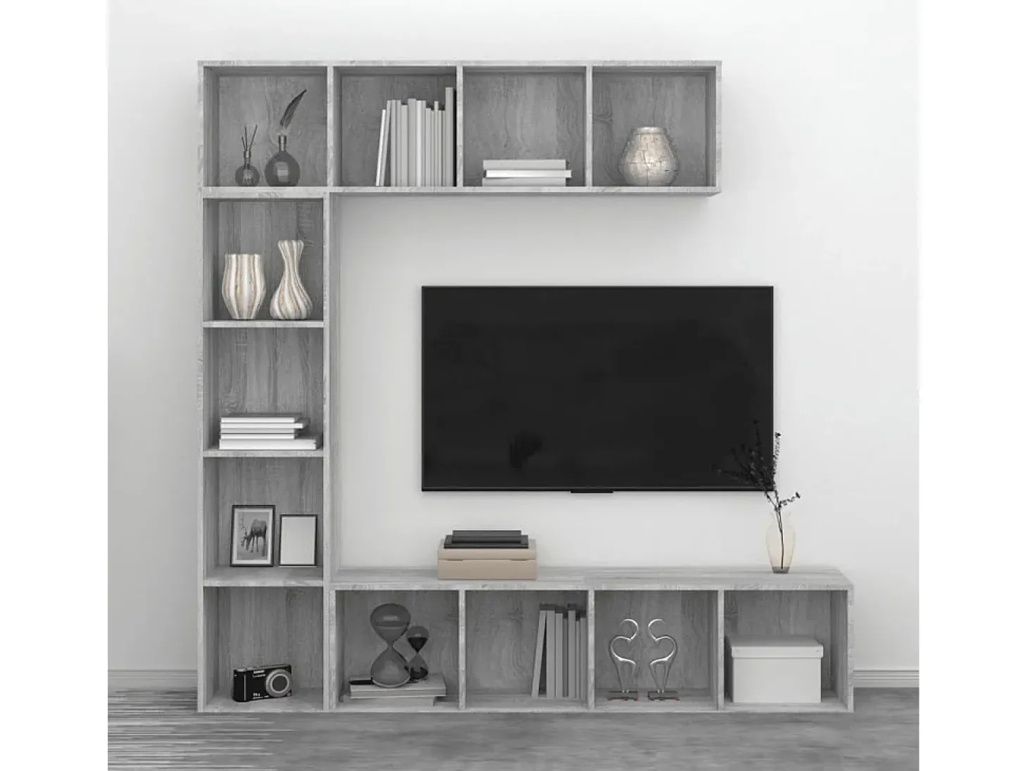 3 pcs conjunto estante/móvel TV 180x30x180 cm cinzento sonoma