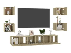 7 pcs conjunto móveis de TV derivados madeira carvalho sonoma PT874236