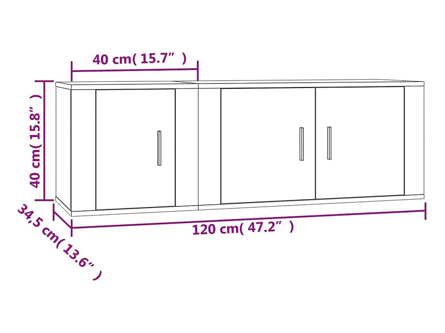 2 pcs conjunto móveis de TV derivados de madeira cinza cimento
