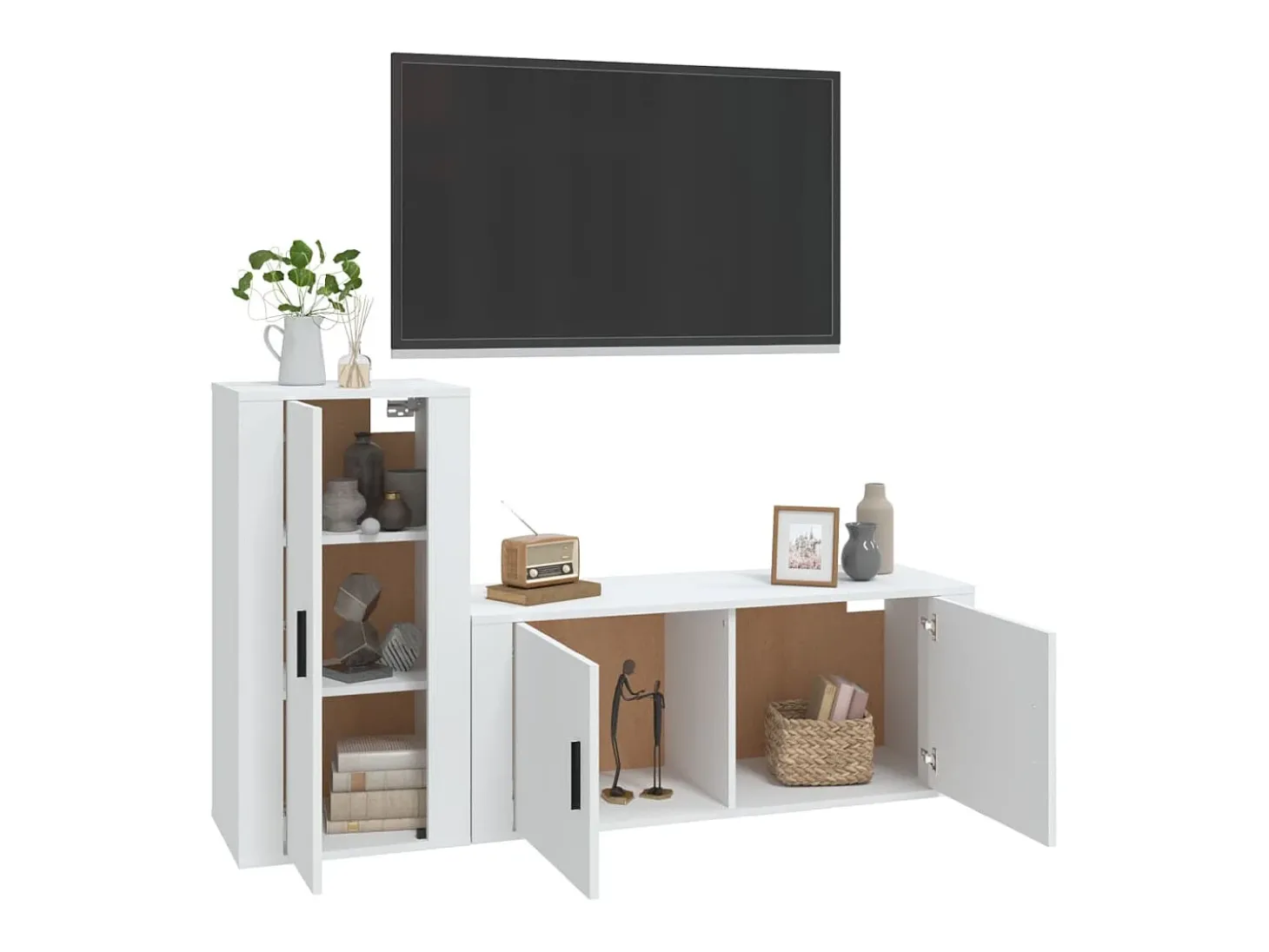 2 pcs conjunto móveis de TV derivados de madeira branco PT895768