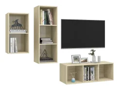 3 pcs conjunto móveis de TV derivados madeira carvalho sonoma PT885168