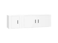 2 pcs conjunto móveis de TV derivados de madeira branco PT739447