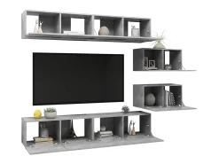 6 pcs conjunto móveis de TV derivados madeira cinzento cimento PT462926