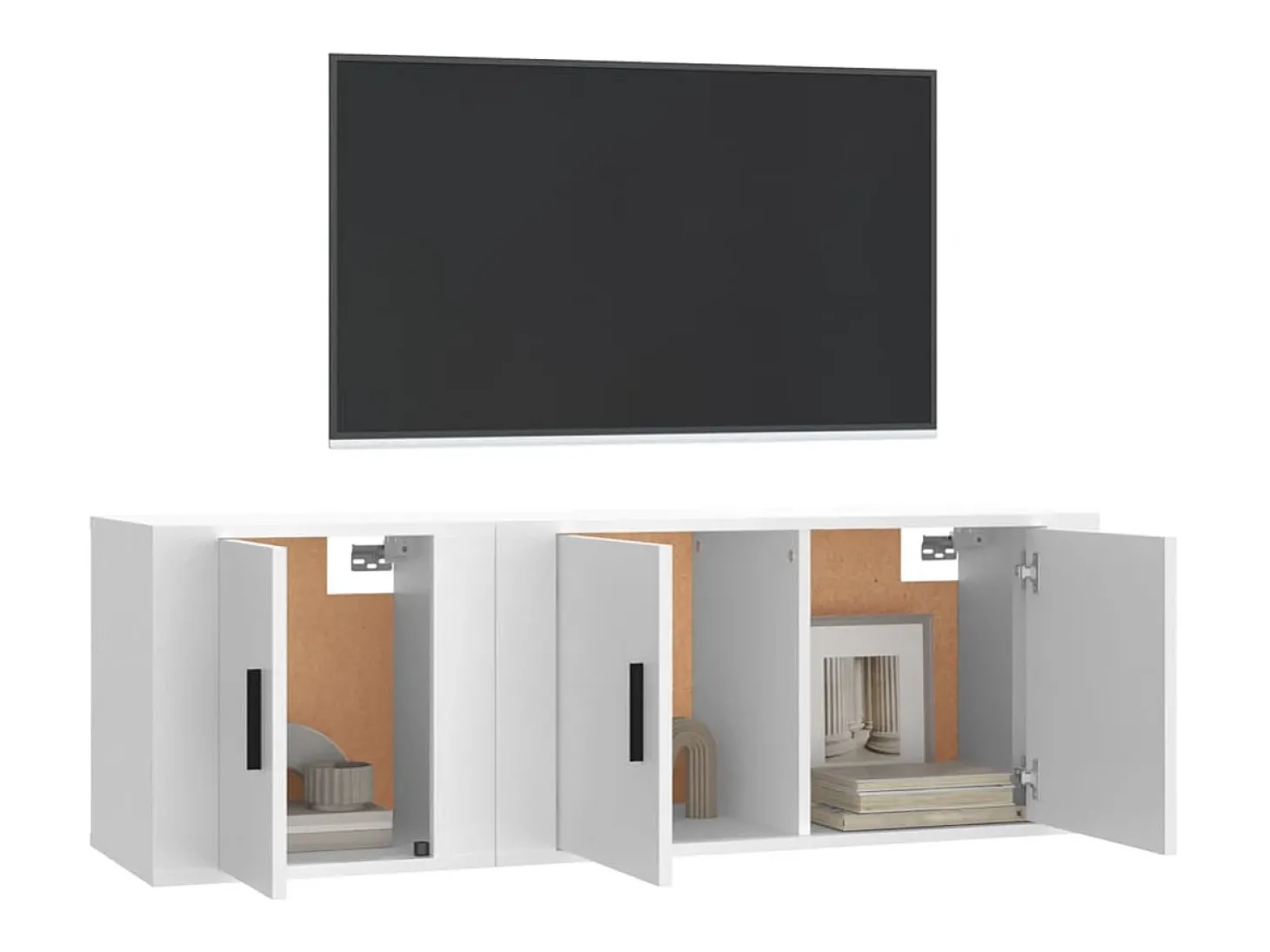 2 pcs conjunto móveis de TV derivados de madeira branco PT964839