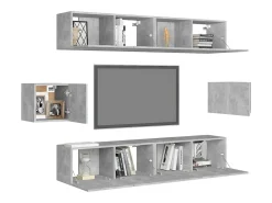 6 pcs conjunto móveis de TV derivados madeira cinzento cimento PT769923