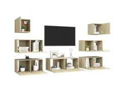 7 pcs conjunto móveis de TV derivados madeira carvalho sonoma PT216107