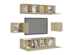 6 pcs conjunto móveis de TV derivados madeira carvalho sonoma PT175029