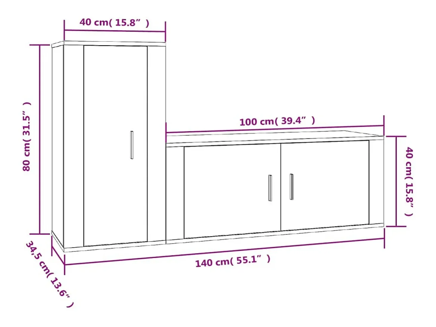 2 pcs conjunto móveis de TV derivados de madeira branco