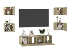 6 pcs conjunto móveis de TV derivados madeira carvalho sonoma PT587982