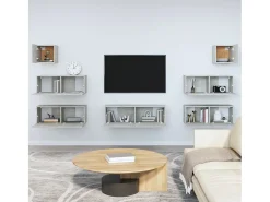 7 pcs conjunto móveis TV derivados de madeira cinzento cimento PT637580