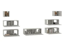 7 pcs conjunto móveis TV derivados de madeira cinzento cimento PT637580