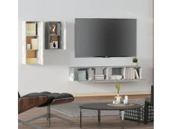 4 pcs conjunto móveis TV derivados de madeira cinzento cimento PT910009