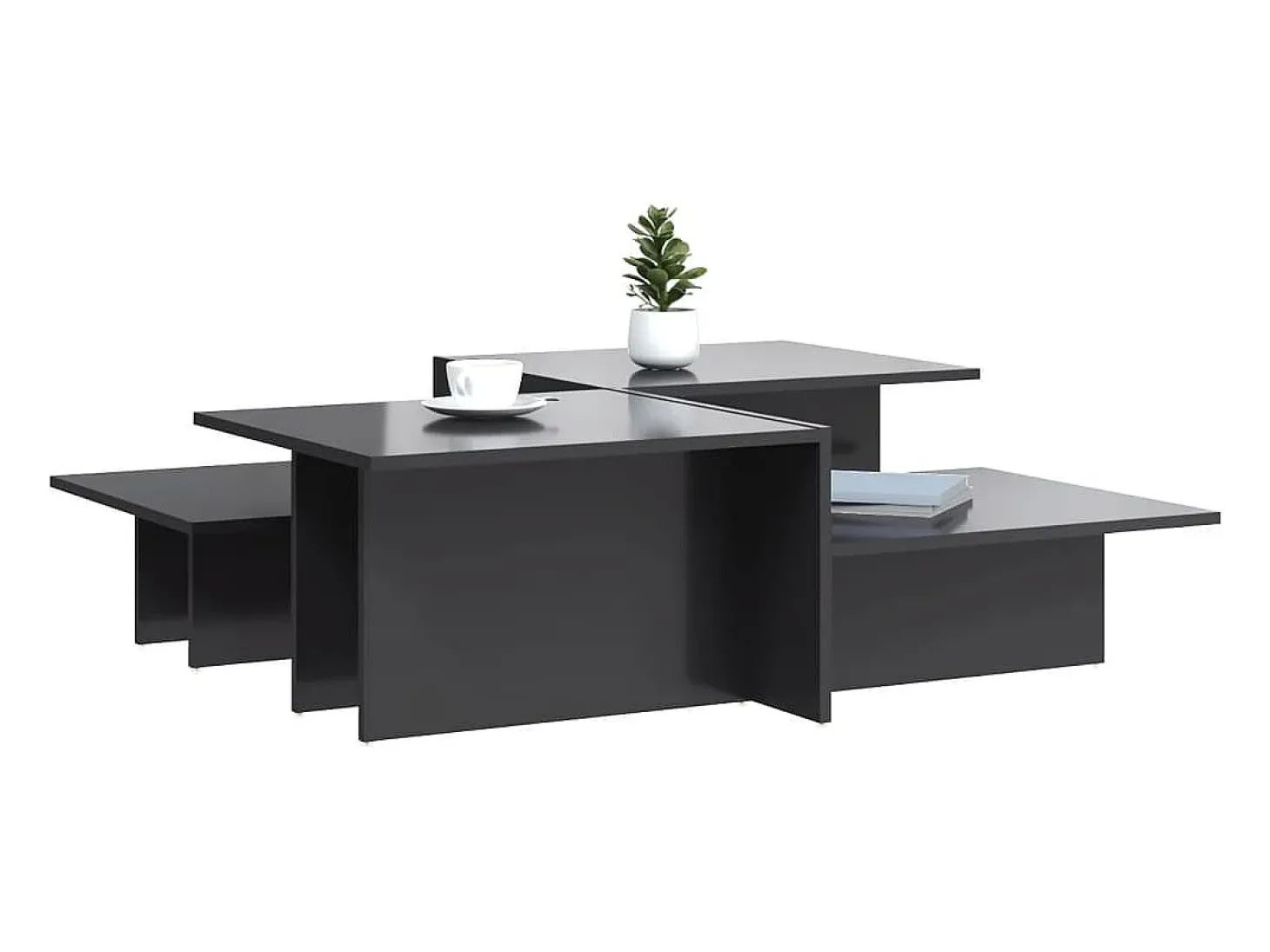 2 pcs Mesas de centro | Mesa de apoio | Mesa de café derivados de madeira cinzento brilhante
