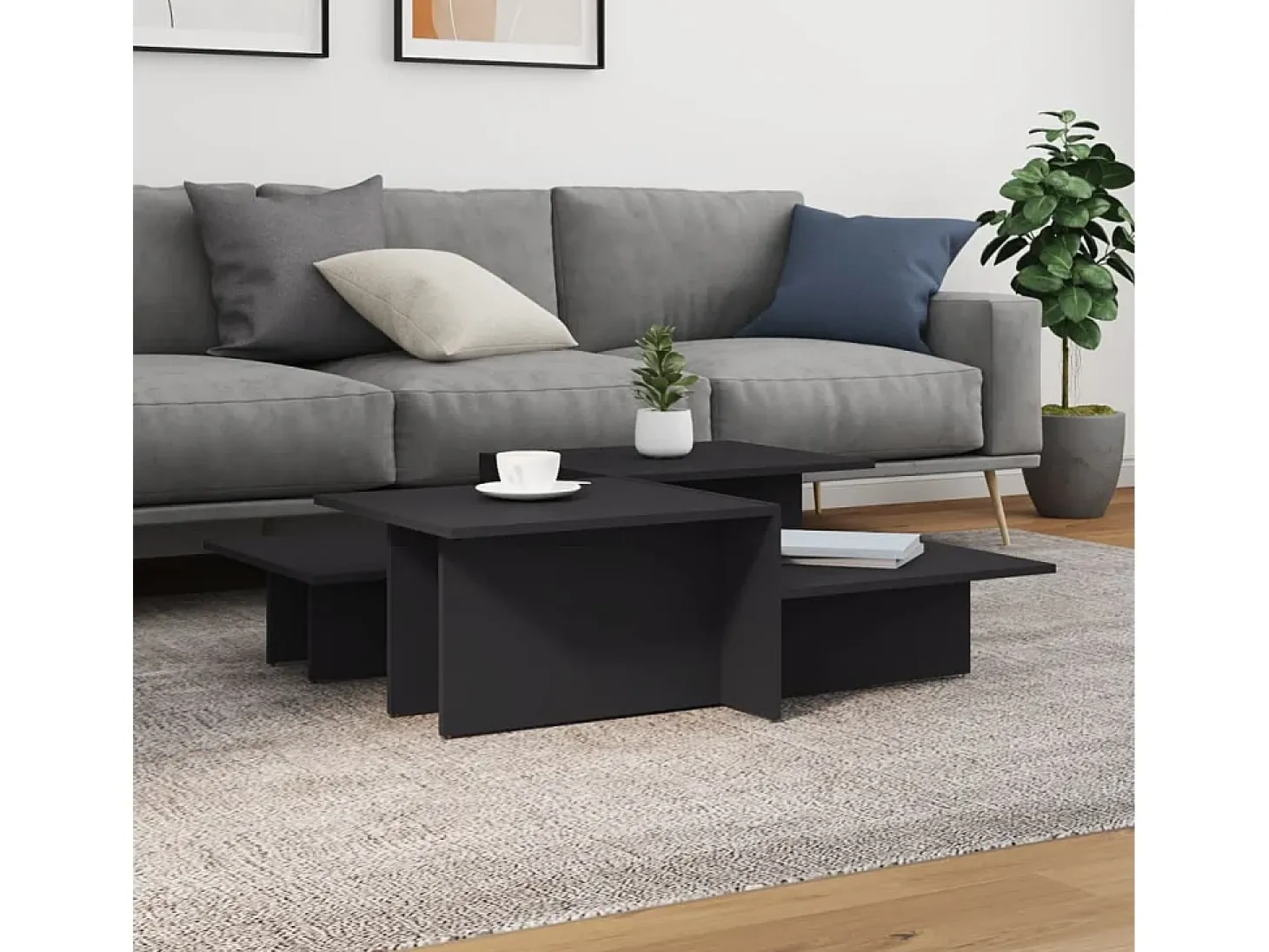 2 pcs Mesas de centro | Mesa de apoio | Mesa de café derivados de madeira cinzento