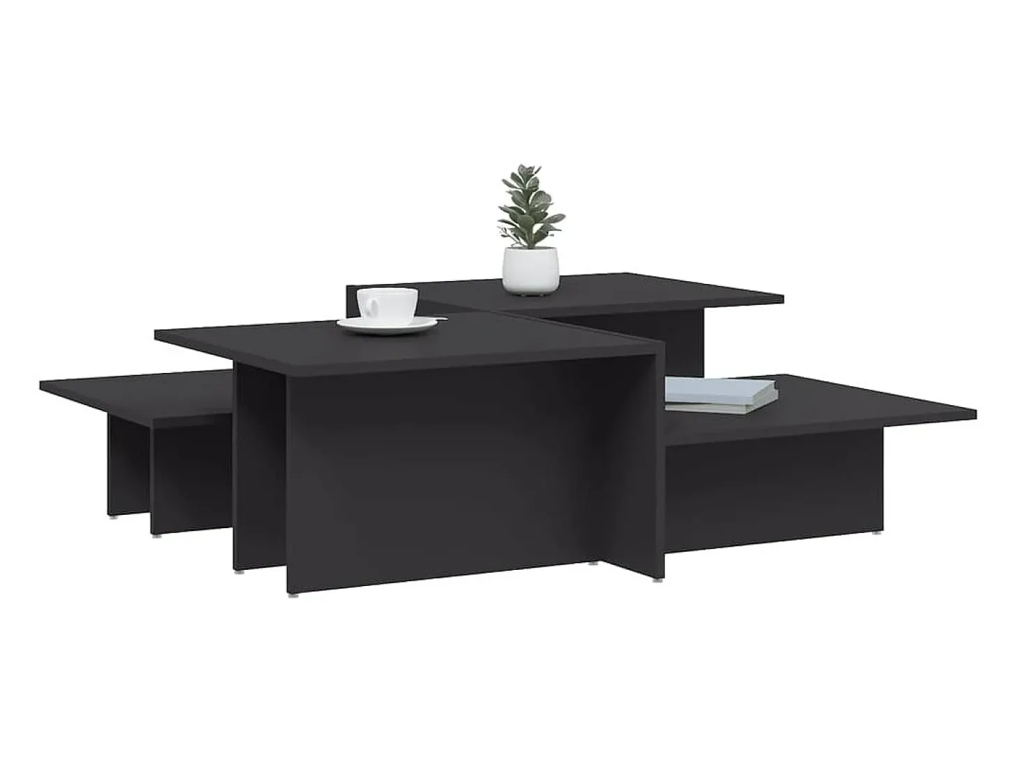2 pcs Mesas de centro | Mesa de apoio | Mesa de café derivados de madeira cinzento