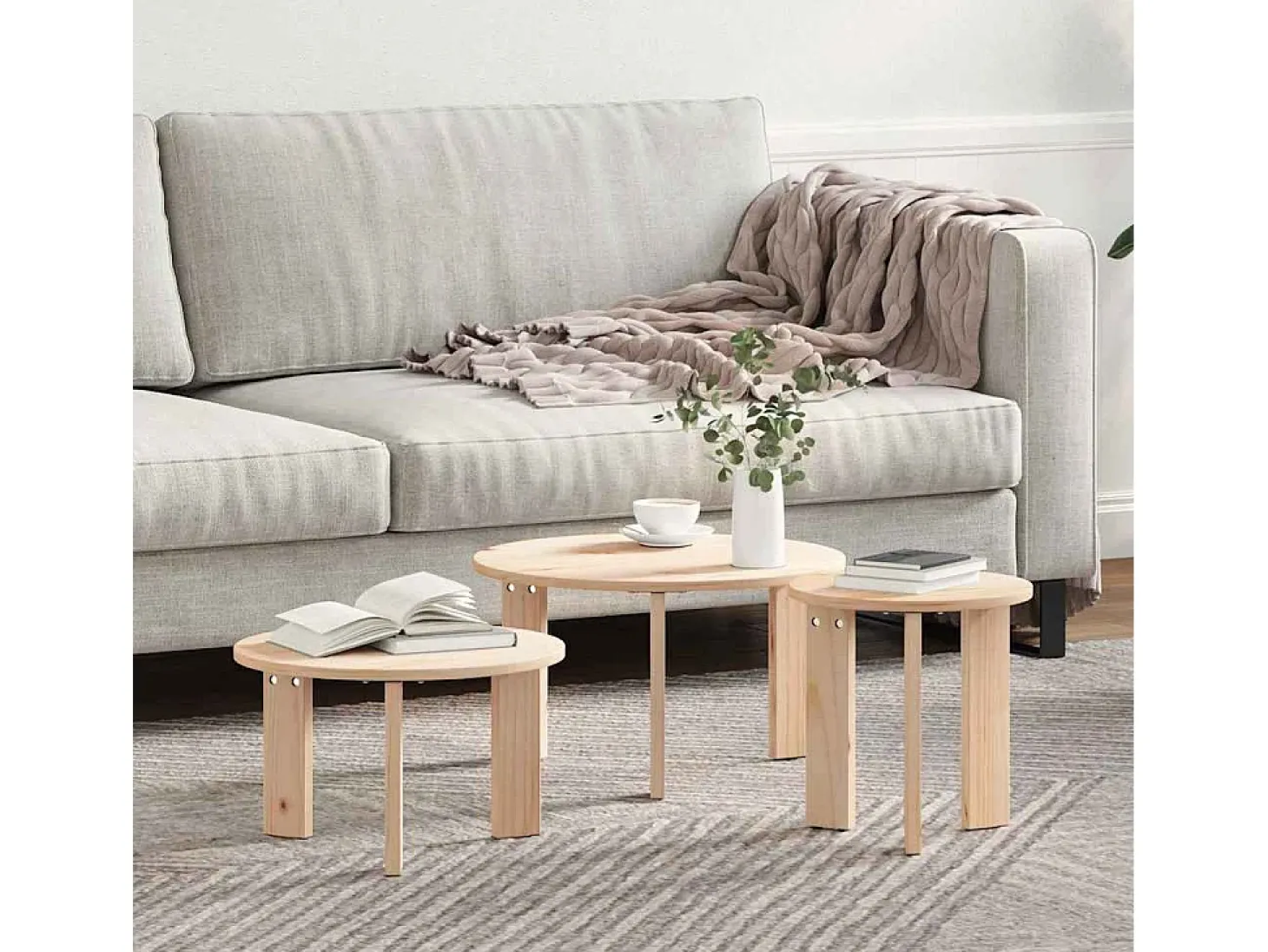 3 pcs Mesas de centro | Mesa de apoio | Mesa de café Natural 47.5x47.5x27 cm