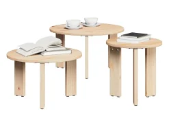 3 pcs Mesas de centro | Mesa de apoio | Mesa de café Natural 47.5x47.5x27 cm