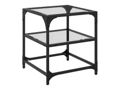 2 pcs Mesas de centro | Mesa de apoio | Mesa de café c/ topo vidro transparente 40x40x45cm aço