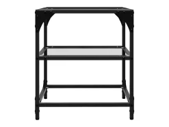 2 pcs Mesas de centro | Mesa de apoio | Mesa de café c/ topo vidro transparente 40x40x45cm aço