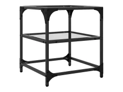2 pcs Mesas de centro | Mesa de apoio | Mesa de café c/ topo vidro transparente 40x40x45cm aço