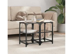 2 pcs Mesas de centro | Mesa de apoio | Mesa de café c/ tampo em vidro preto 30x30x45 cm aço