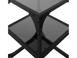 2 pcs Mesas de centro | Mesa de apoio | Mesa de café c/ tampo em vidro preto 30x30x45 cm aço