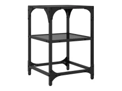 2 pcs Mesas de centro | Mesa de apoio | Mesa de café c/ tampo em vidro preto 30x30x45 cm aço