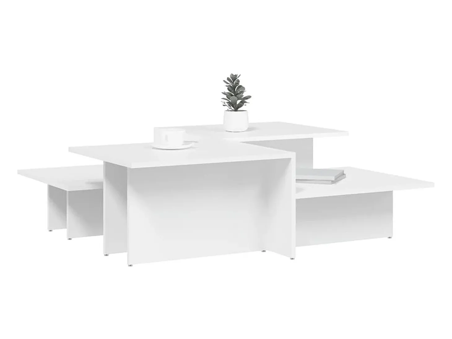 2 pcs Mesas de centro | Mesa de apoio | Mesa de café derivados de madeira branco