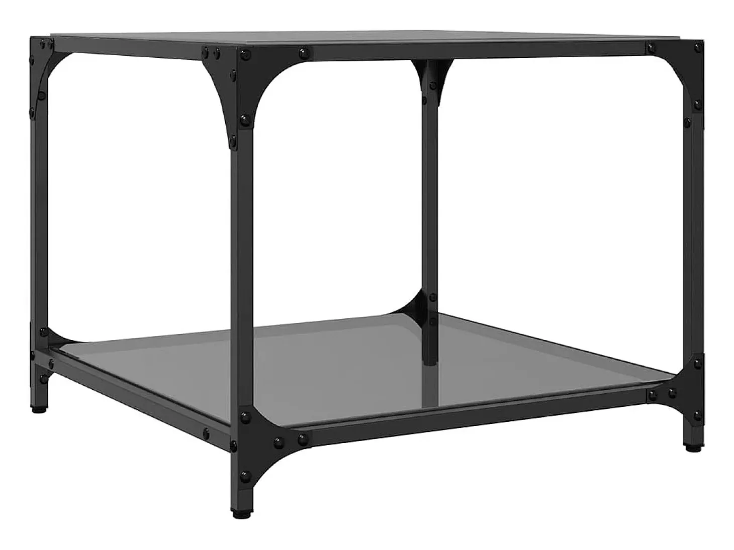 2 pcs Mesas de centro | Mesa de apoio | Mesa de café c/ topo em vidro preto 50x50x40 cm aço