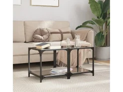 2 pcs Mesas de centro | Mesa de apoio | Mesa de café c/ topo em vidro preto 40x40x40 cm aço