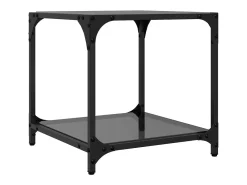 2 pcs Mesas de centro | Mesa de apoio | Mesa de café c/ topo em vidro preto 40x40x40 cm aço