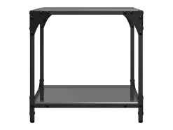 2 pcs Mesas de centro | Mesa de apoio | Mesa de café c/ topo em vidro preto 40x40x40 cm aço