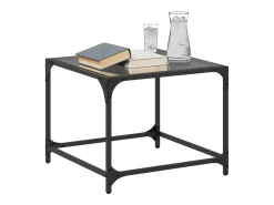 2 pcs Mesas de centro | Mesa de apoio | Mesa de café c/ topo em vidro preto 50x50x40 cm aço